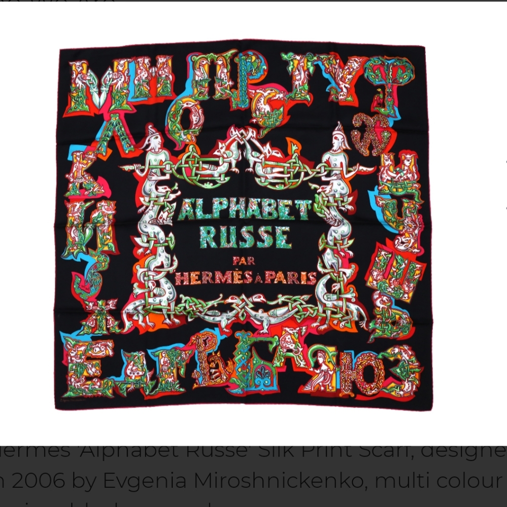 Hermes 'Alphabet Russe' Silk Scarf